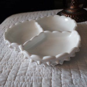 Milk glass hobnail sectioned dish